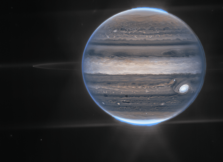 Webb NIRCam composite image from two filters of Jupiter system