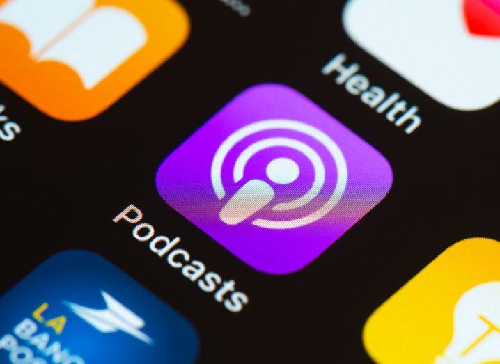 Apple podcasts icon on a smartphone screen.