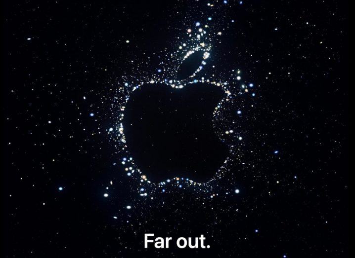 Star-like dots shaped in the form of the Apple logo with the text "Far out" written at the bottom.