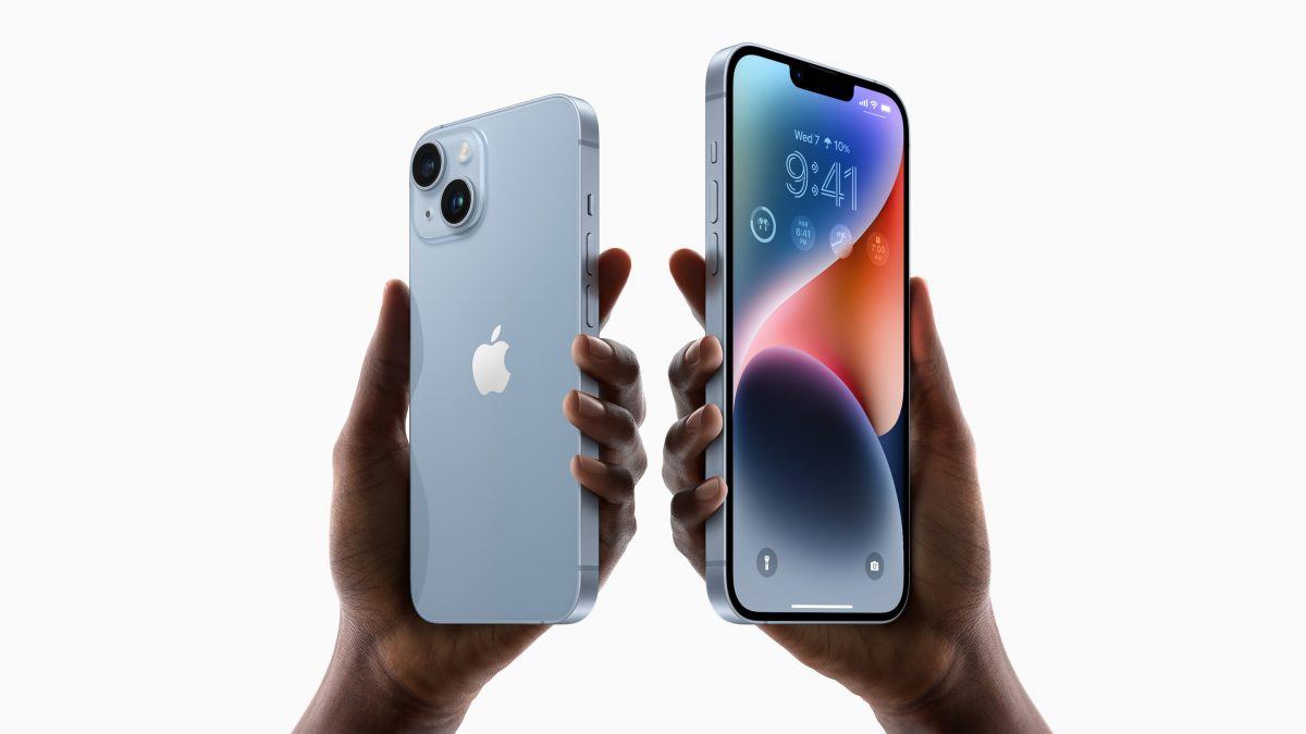 Two iPhones being held by people's hands, in a white background.