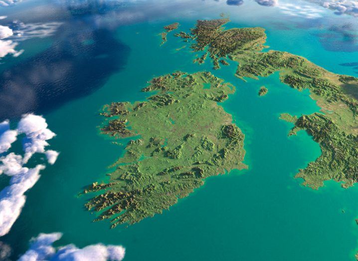 View of the island of Ireland from space.