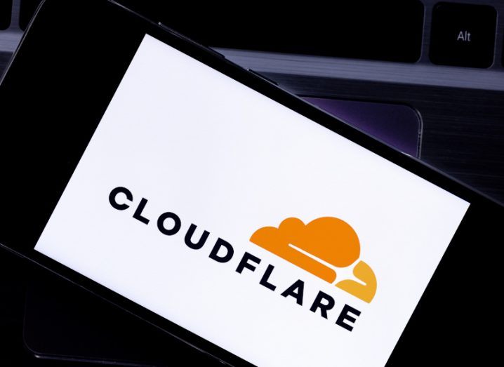 Cloudflare logo on a smartphone screen.