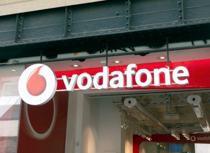 Vodafone logo in front of one of the company's stores.
