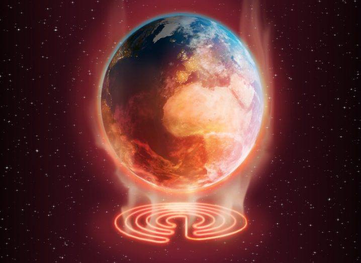 Concept of the Earth burning over a gas ring indicating global heating.