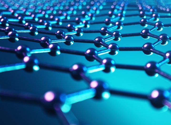 Illustration of graphene components connected together in a blue background.