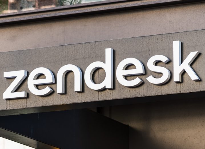 Zendesk sign on the entrance to its San Francisco headquarters.