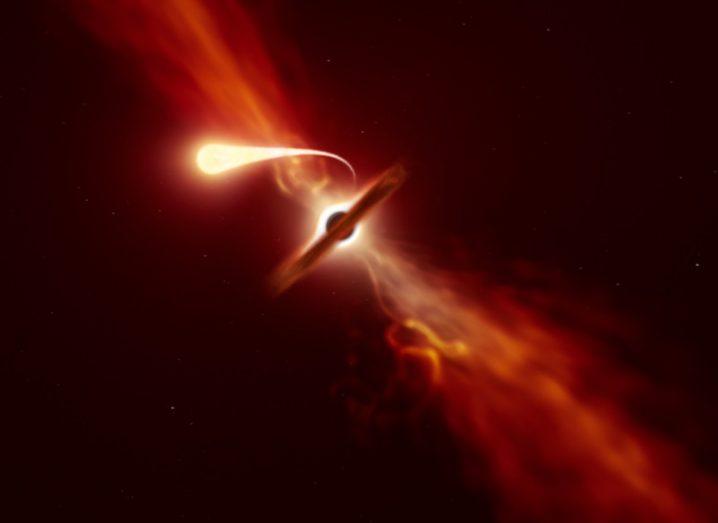 Artist's impression of a black hole releasing a jet of energy in two directions.