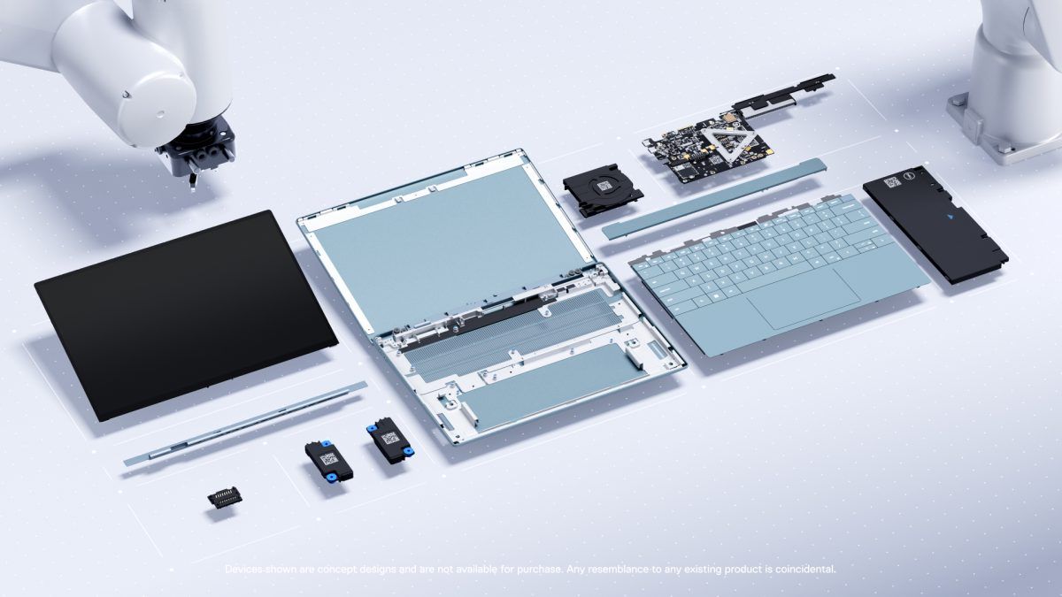 Various components of a computer laid out on a white surface.