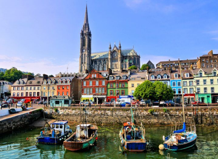 Photo of colourful buildings and boats in Cork city.