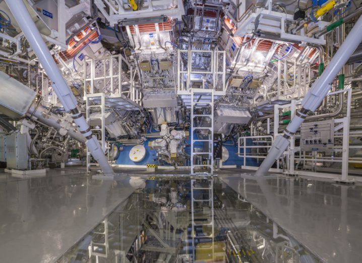 Inside the NIF’s Target Bay, showing a host of instruments required for the nuclear fusion experiment.