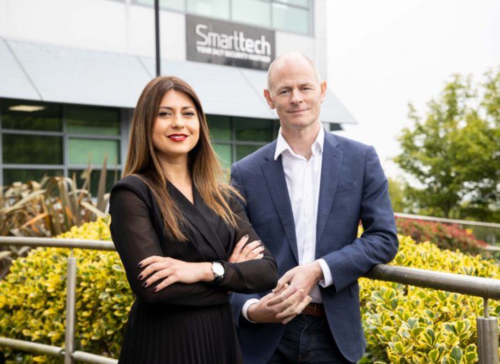 Smarttech247 CEO Raluca Saceanu stands outside the company's office in Cork.