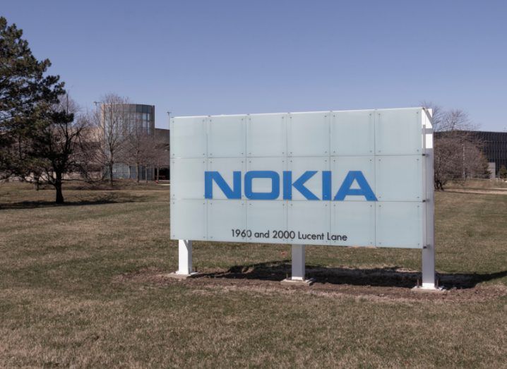 Nokia sign outside on a patch of grass.