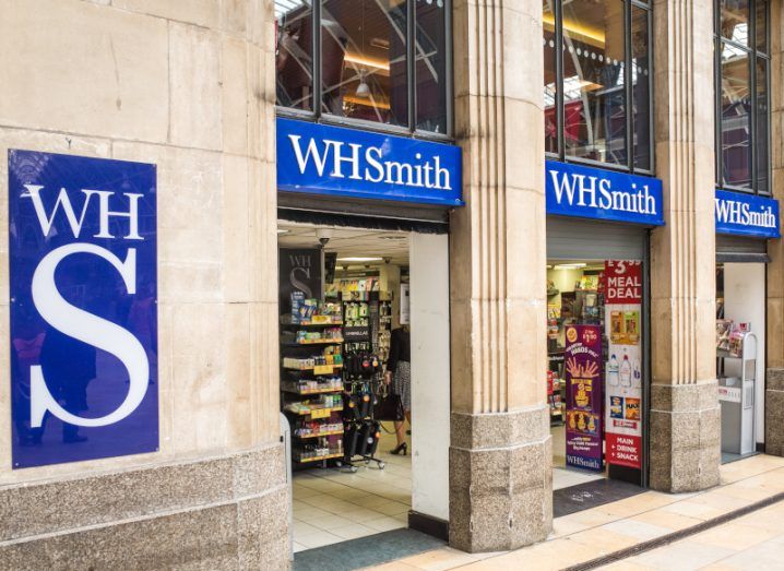 A WH Smith store with books and stationary visible inside the building.