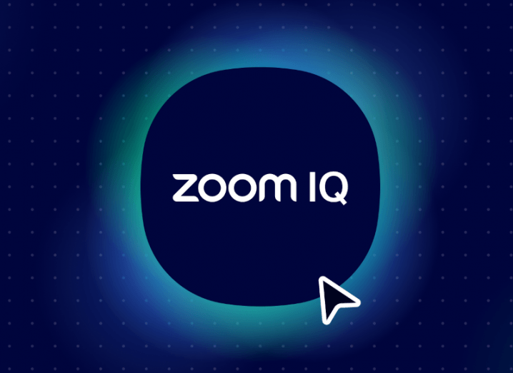 Image of a logo that reads Zoom IQ with a cursor hovering over it.