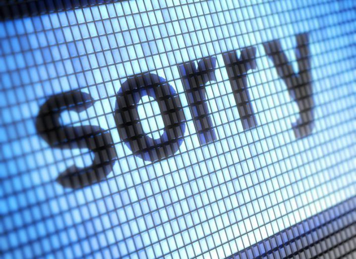 The word "sorry" written on a screen made of different coloured square lights.