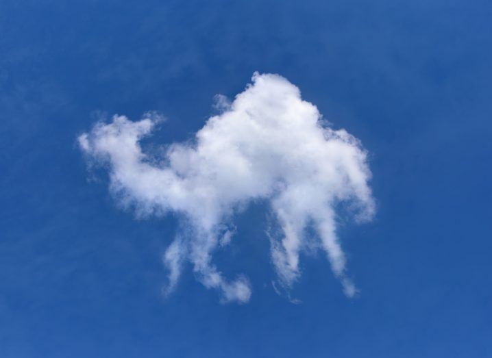 White cloud shaped like a camel against a blue sky.