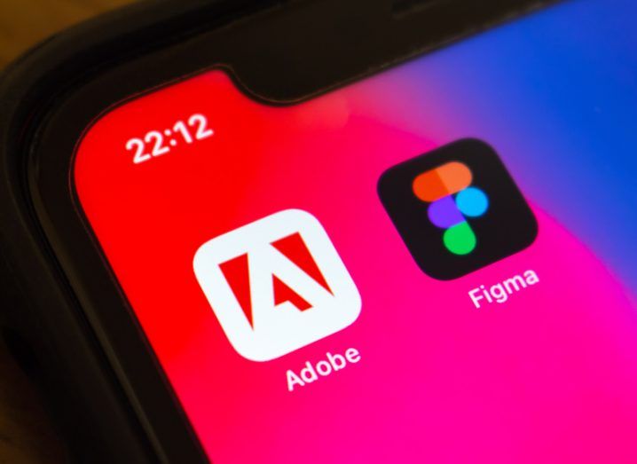 A phone screen displaying the Adobe and Figma app icons.
