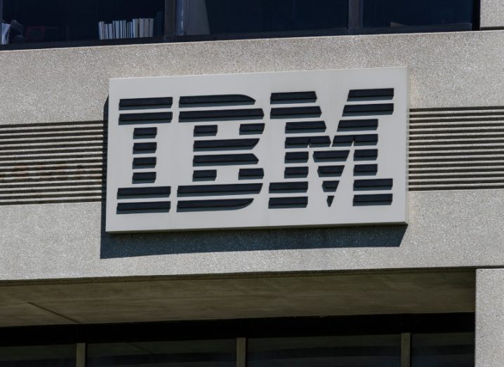 The IBM logo on the front of a building.