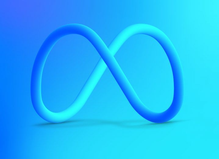 The Meta logo floating on a blue background, with a darker shade of blue on the left and a lighter shade on the right.