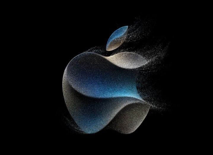 Apple logo shape in a sand-like material that is the lead image for the Wonderlust event in September where the company will release the iPhone 15.