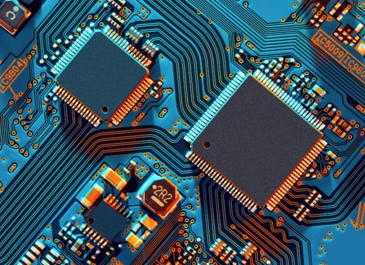 A close-up of an electronic circuit board, symbolising semiconductors.