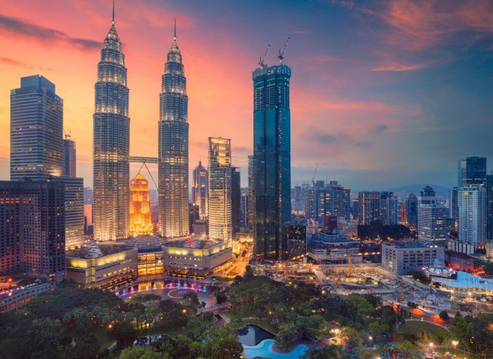 Skyline of Kuala Lumpur, the capital of Malaysia, during sunset.