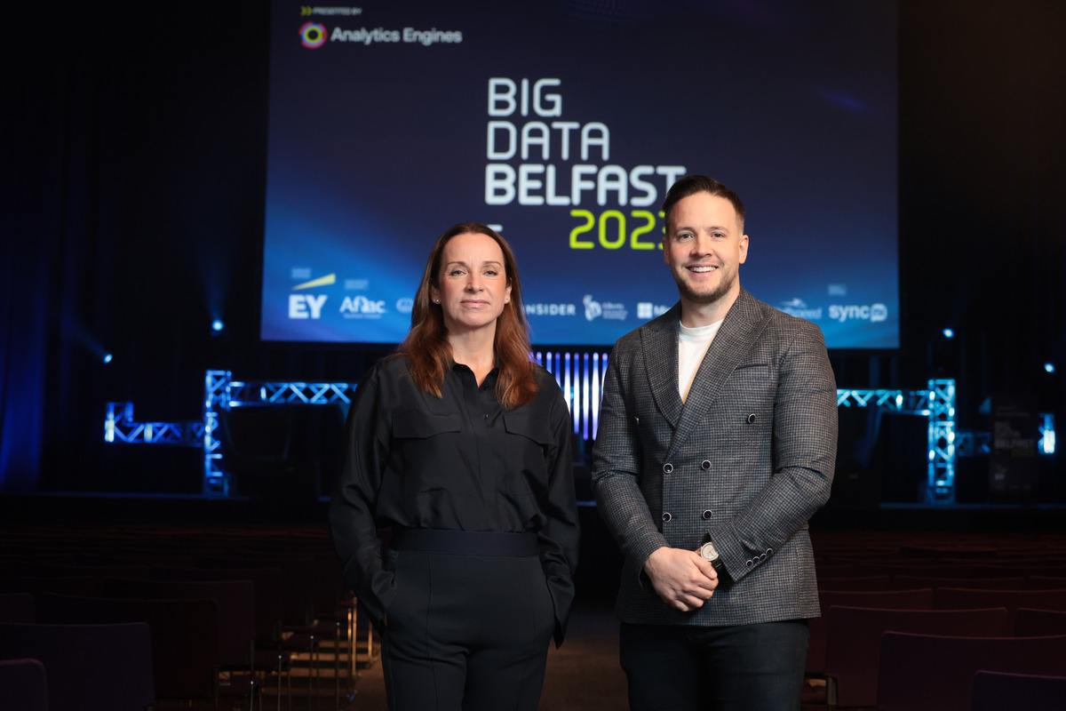 Two people at the Big Data Belfast conference.