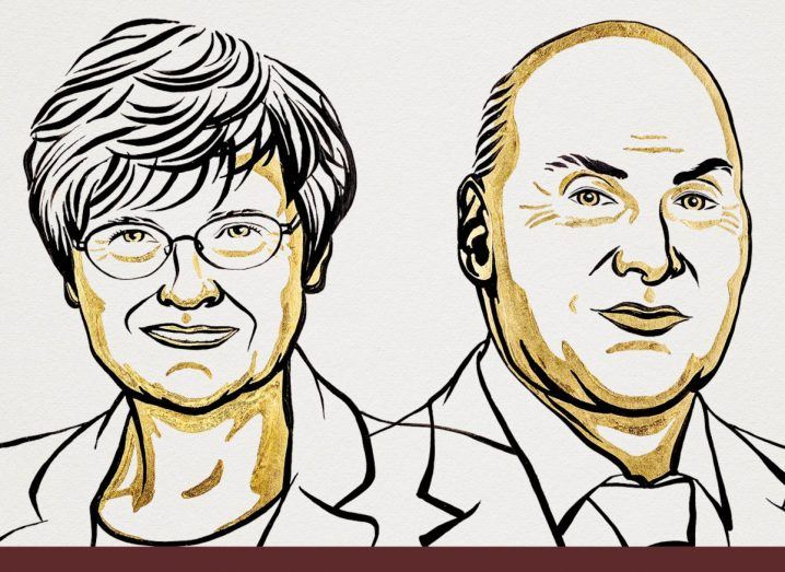 Illustration of the two scientists who won the Nobel Prize in Medicine for the development of mRNA vaccines.