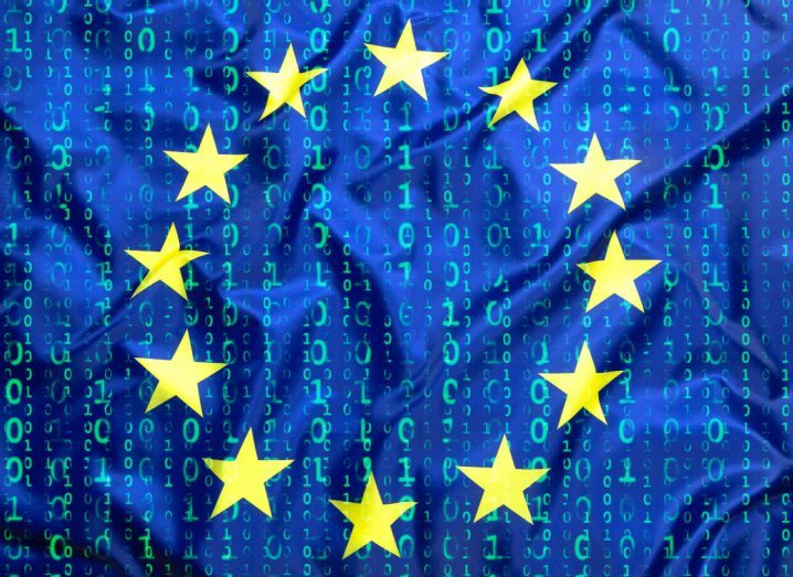 The EU flag overlayed with binary code.