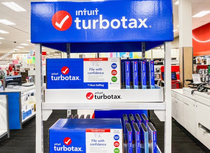 An Intuit TurboTax display in the middle of a store.