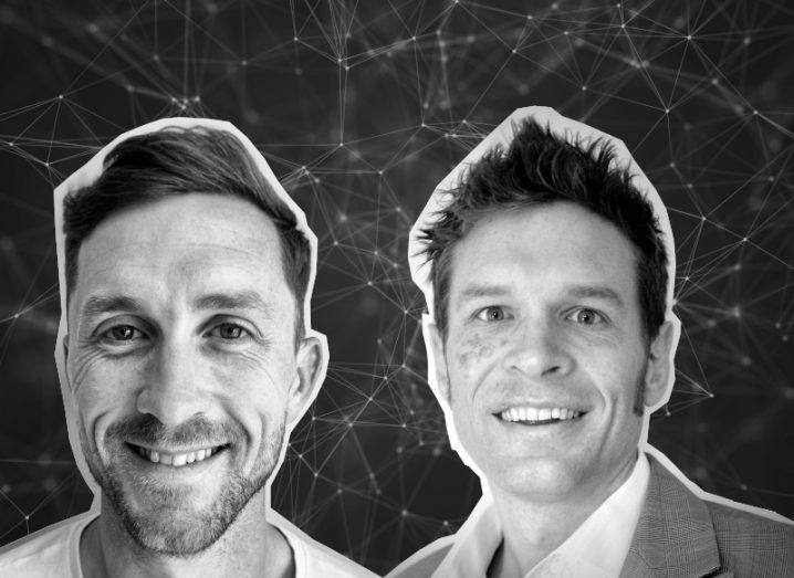 Brian Donnelly and Nick Jeffers, the founders of Enovus Labs against a background of a web of connected lines.