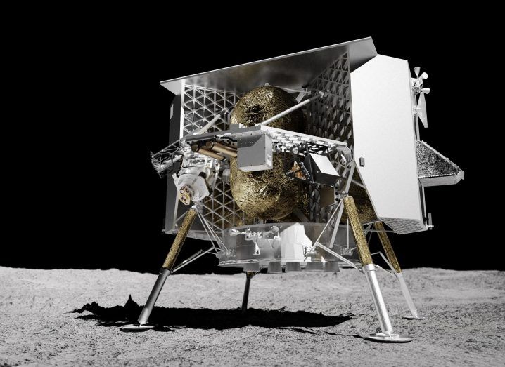 A moon lander on the lunar surface.