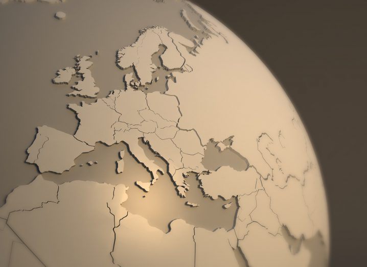 3D map of Europe on a globe.