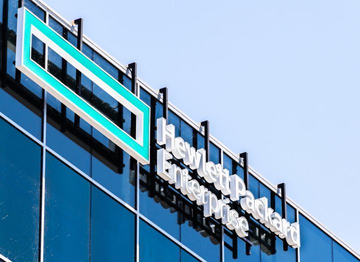 HPE logo on a building.