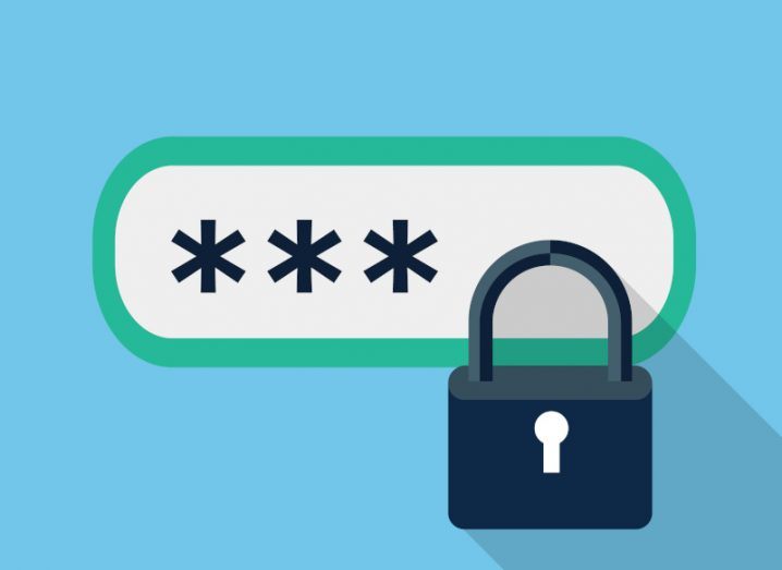 A bright image of a padlock hovering over a text box with three asterisks in it, symbolising a password manager.
