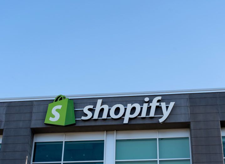 Shopify logo on a building.
