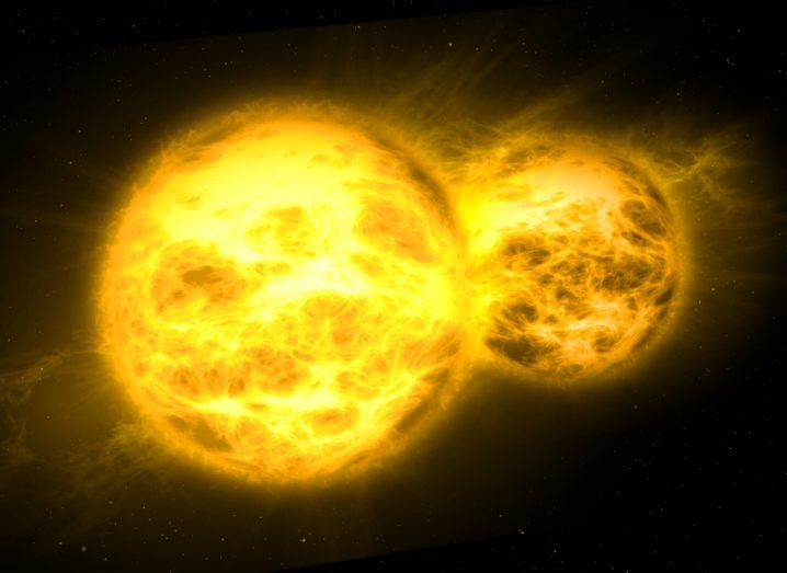 An image of two stars next to each other in space. Used to show the concept of twin stars.