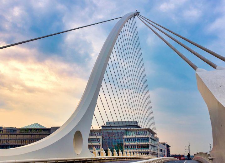 Photo of the Samuel Beckett Bridge in Dublin, Ireland.