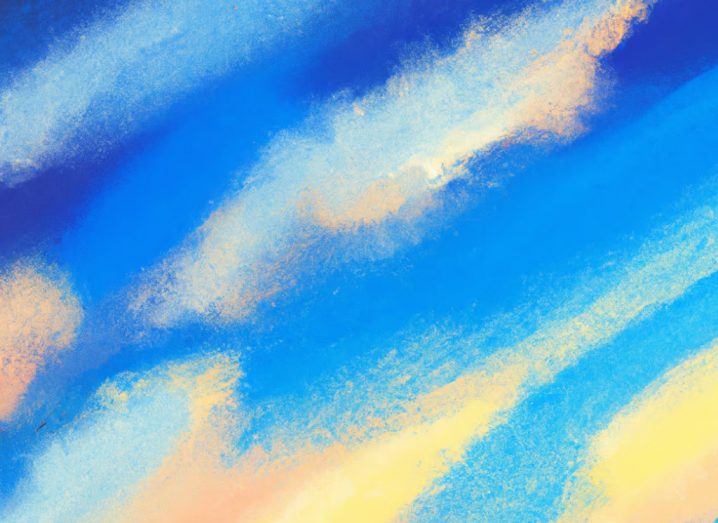 Abstract painting with blue and yellow hues.