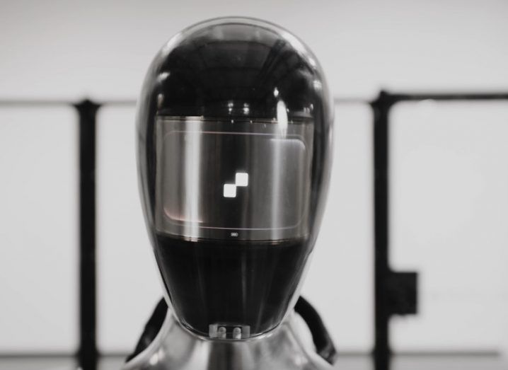 An image of the head of a Figure AI humanoid robot.