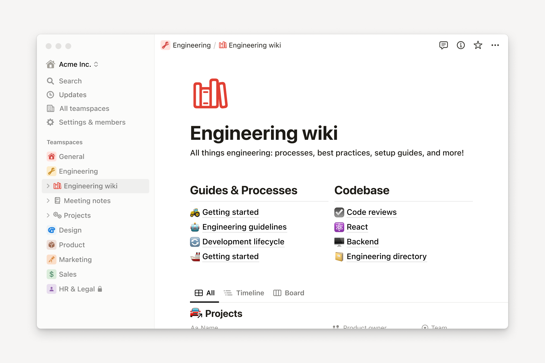 A screenshot of Notion's wiki feature.
