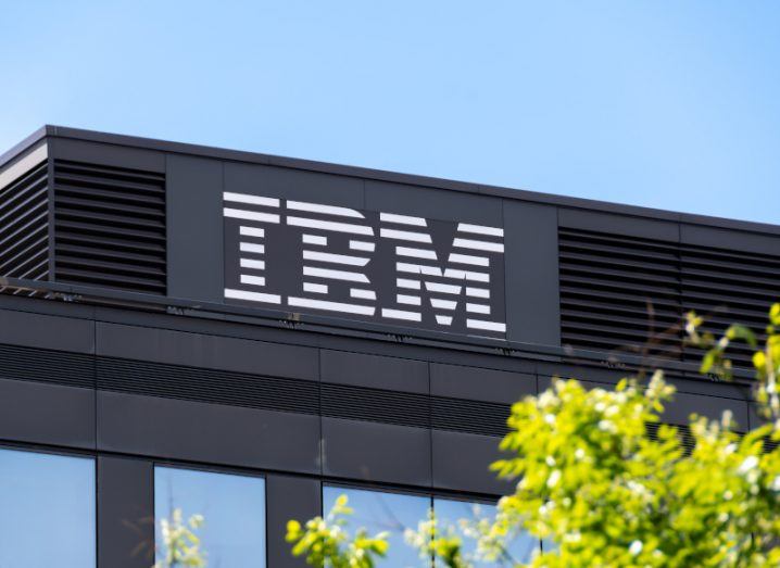 The IBM logo on the side of a building.