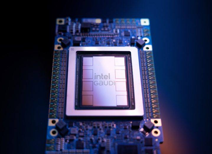 Close-up of the Gaudi 3 AI chip created by Intel.