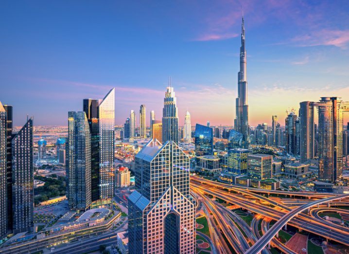 Skyline of Dubai, a city in the UAE.