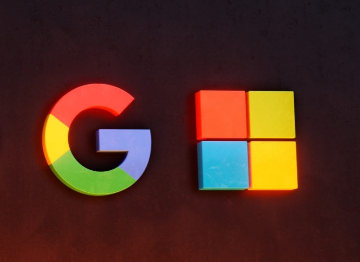 Illustration of the Microsoft Windows and Google Chrome logos next to each other in a red background.