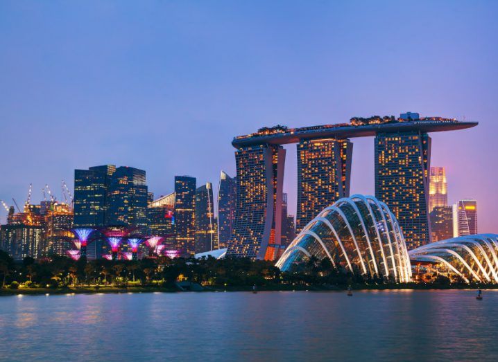 The skyline of Singapore in the evening