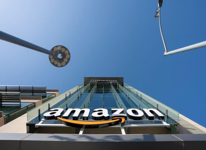 Amazon logo on a building.